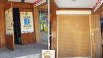 rénovation magasin Méribel, rénovation enseigne bois, bardage bois commerce, rénovation local professionnel Savoie, travaux commerce station