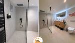  rénovation salle de bains Gex, douche italienne carrelage grand format, salle de bain design, rénovation maison Pays de Gex, salle de bain contemporaine