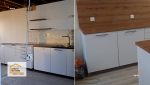 Travaux de rénovation cuisine à Colayrac près d’Agen : reprise complète de l’électricité, optimisation des volumes et réorganisation des meubles existants pour un espace plus fonctionnel.