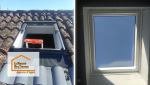 Avant-après de la pose d’un Velux GGL Confort sur toit tuilé : une intervention technique réussie pour un confort thermique et lumineux.