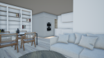 Vue 3D par architecte d'intérieur avec proposition salle à manger - bibliothèque 