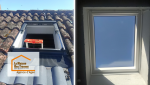 Avant-après de la pose d’un Velux GGL Confort sur toit tuilé : une intervention technique réussie pour un confort thermique et lumineux.