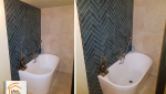 rénovation salle de bains La Côte-d’Aime, faïence zellige chevron, douche italienne haut de gamme, baignoire moderne salle de bains, artisan salle de bains Savoie