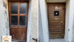 rénovation porte entrée Megève, rénovation bois maison ancienne, porte entrée bois montagne, rénovation patrimoine Haute-Savoie, la maison des travaux chamonix