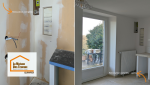 Phase de travaux lors de la création de la buanderie, incluant préparation des murs, réseaux et finitions réalisées par des artisans qualifiés.