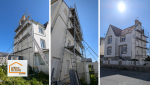Travaux de rénovation extérieure au Guilvinec : mise en place d’échafaudage pour une rénovation complète et sécurisée de la façade.