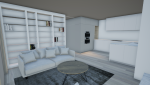Vue 3D par architecte d'intérieur avec proposition salon - bibliothèque 