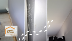 Même un petit dégât des eaux peut laisser des traces visibles : ici, le mur a été assaini, repeint et protégé pour un intérieur sain et durable.