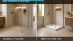 Comparatif entre douche italienne et receveur extra-plat pour choisir la solution adaptée à votre rénovation de salle de bain à Agen.