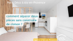 Claustra en bois permettant de séparer élégamment une salle à manger de la cuisine tout en conservant la lumière naturelle. Une solution idéale pour structurer les espaces lors d’une rénovation intérieure à Aix-en-Provence.