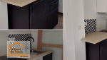Détail du plan de travail effet bois installé lors d’une rénovation de cuisine à Quimper, apportant chaleur et modernité à l’espace.