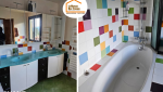 carrelage grès cérame salle de bain, meuble vasque sur mesure, rénovation intérieure Gex, artisans salle de bains Pays de Gex, salle de bain design