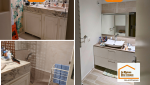 Avant / après d’une rénovation de salle de bain à Aix-en-Provence avec remplacement d’une baignoire par une douche sécurisée, nouveau meuble vasque et revêtements modernes.