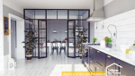 Claustra métallique installé dans un séjour afin de créer une séparation visuelle entre les espaces sans perdre la sensation de volume. Une solution moderne pour aménager une maison à Aix-en-Provence.