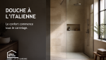 Douche italienne moderne à Agen, avec carrelage grand format, paroi vitrée et aménagement élégant de salle de bain.