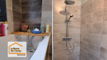 Choix des carrelages et rendu final d’une salle de bain rénovée près de Marmande. Une réalisation personnalisée accompagnée par La Maison Des Travaux.