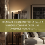 Salon lumineux avec éclairage chaleureux dans une maison rénovée