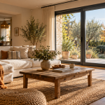 Salon chaleureux aux fenêtres rénovées