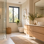 Salle de bain moderne aux plantes verdoyantes