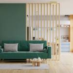 Séjour lumineux avec cloison amovible claustra en bois 