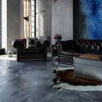 salon avec sol en béton ciré