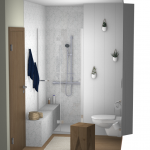 Accès douche par le banc et paroi sur-mesure