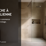 Douche italienne moderne à Agen, avec carrelage grand format, paroi vitrée et aménagement élégant de salle de bain.