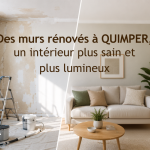 Illustration d'une rénovation de murs et plafonds à Quimper montrant la transformation d'un intérieur plus lumineux, confortable et moderne. Découvrez comment une préparation soignée des supports améliore durablement la qualité dans le Finistère Sud.