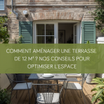 Terrasse de 12 m² aménagée avec espace repas et coin détente