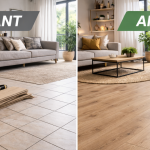 Avant après rénovation d’un sol avec pose d’un parquet stratifié Lyon