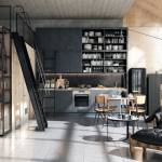 Salon avec bibliothèque style factory