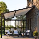 Pergola toile adossée maison en pierre
