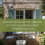 Terrasse de 12 m² aménagée avec espace repas et coin détente