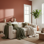 un mur terracotta et des accessoires vert olive, très tendance ! 