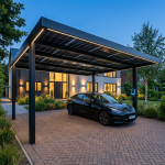 Carport solaire photovoltaïque installé à Carvin pour abriter une voiture et produire de l’électricité