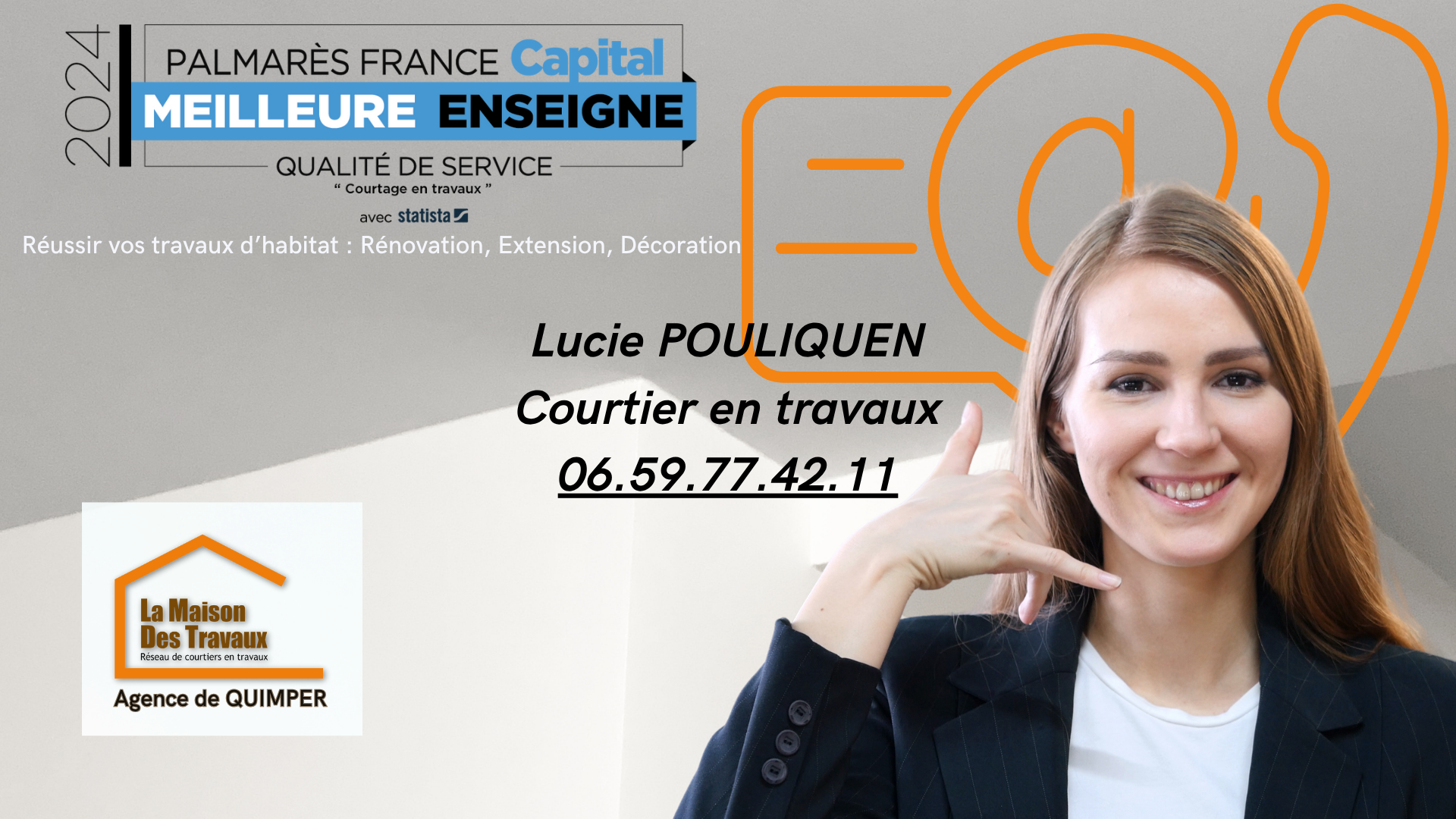 Envie de vous lancer ? Contactez Lucie Pouliquen, courtière en travaux pour La Maison Des Travaux de Quimper, au 06.59.77.42.11