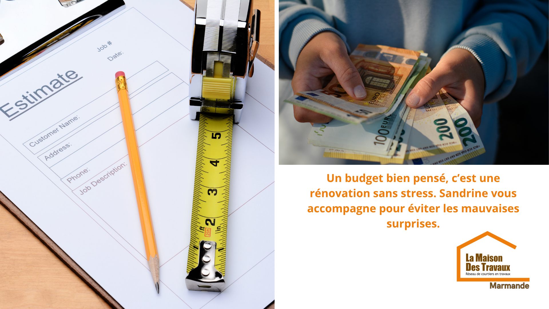Un budget bien anticipé, c’est une rénovation sans mauvaises surprises. Sandrine vous accompagne pour des devis clairs et fiables.
