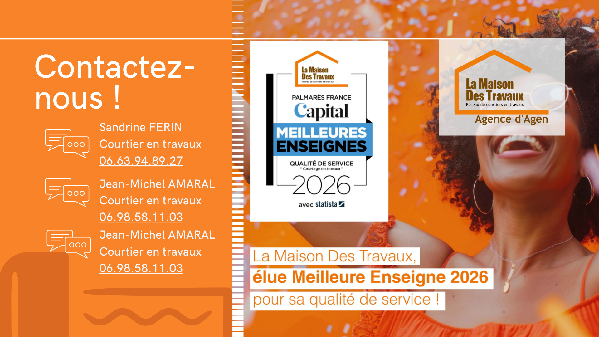 Besoin d’un accompagnement sur mesure pour vos travaux d’isolation extérieure à Agen ? Contactez Sandrine Férin et Jean-Michel Amaral, courtiers en travaux certifiés.