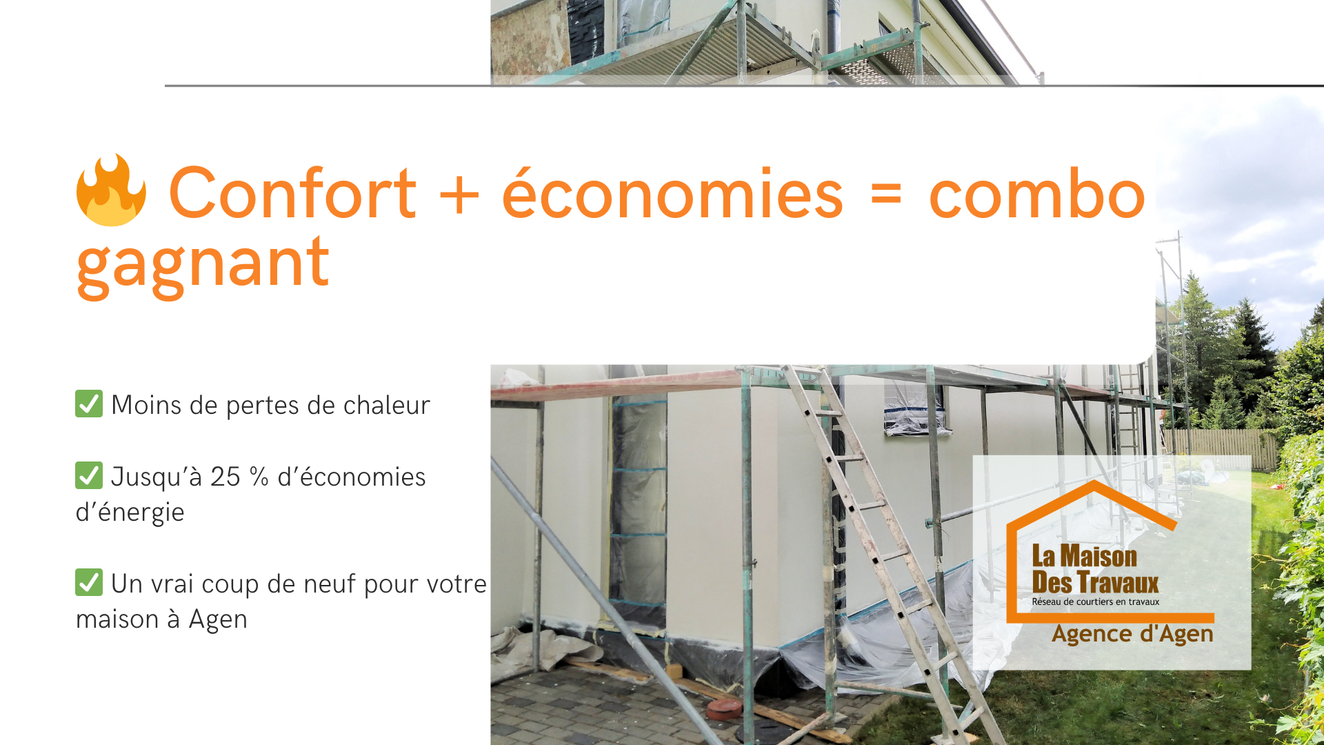 Moins de pertes de chaleur, jusqu’à 25 % d’économies d’énergie : l’ITE est un vrai coup de boost pour le confort et la valeur de votre maison à Agen.