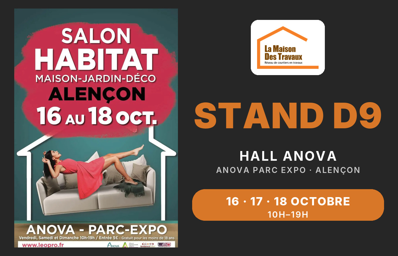 Affiche du Salon Habitat d'Alençon 2026 et stand D9 de La Maison des Travaux